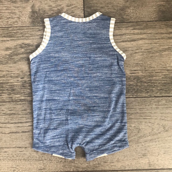 Mud Pie infant’s BLUE HIPPO ZIPPER MOUTH ROMPER - Picture 3 of 8